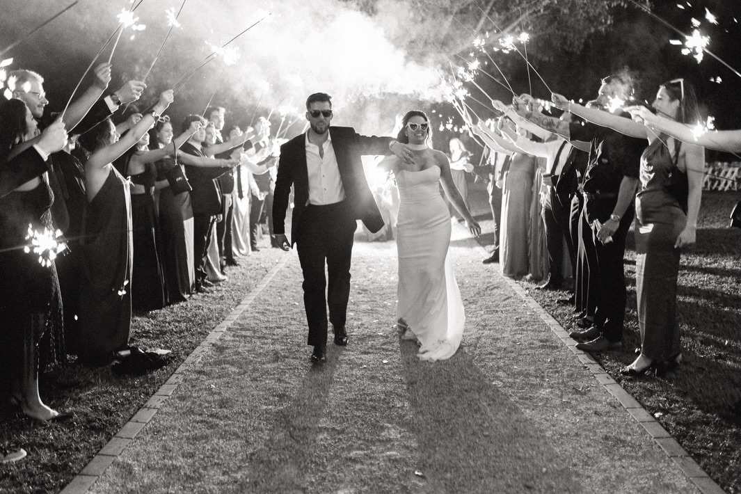 Sparkler send-off at the end of a destination wedding at Cinco Farm in Miami