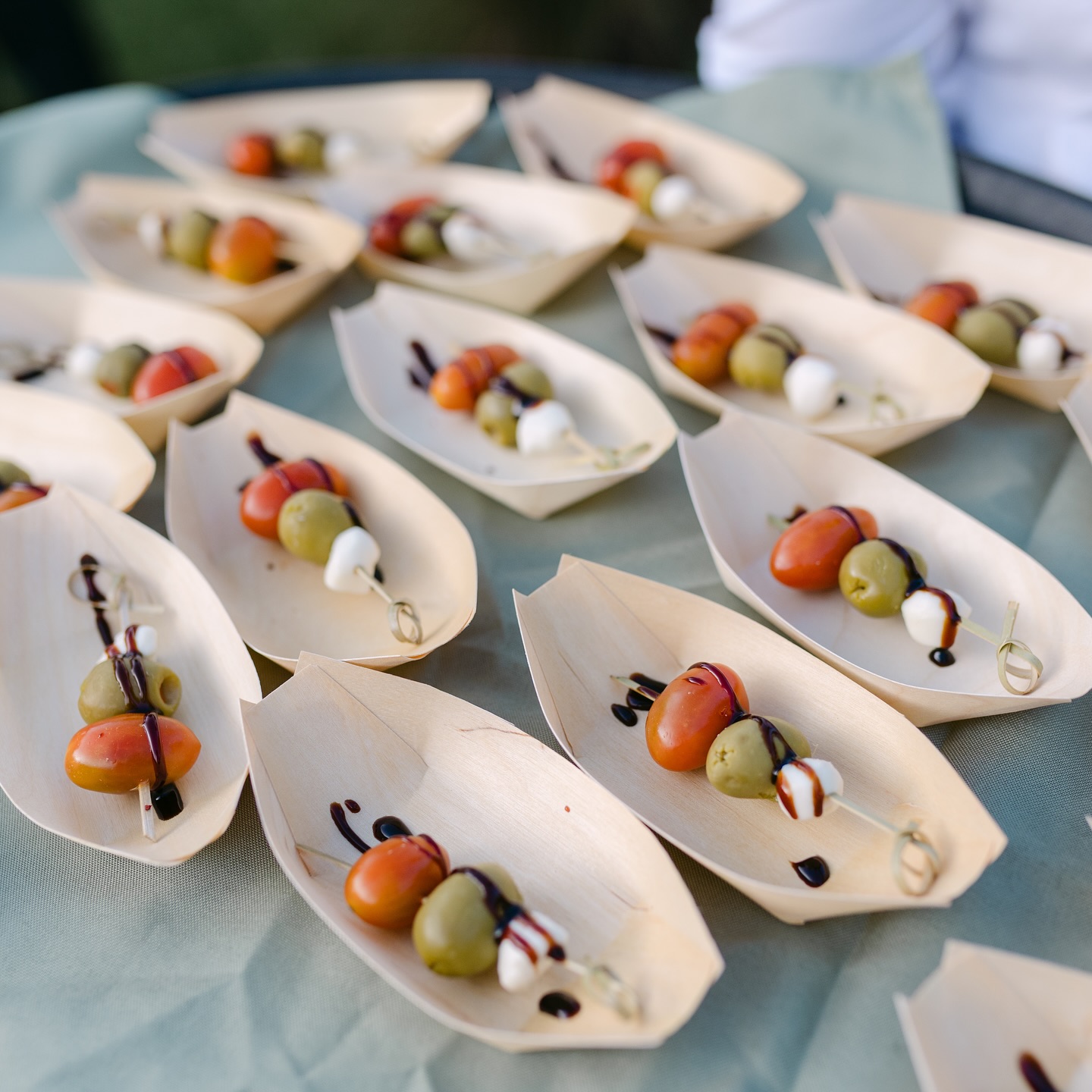 Individual appetizers prepared for an event at Cinco Farm in Miami
