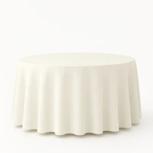 Ivory floor-length linen on a round reception table