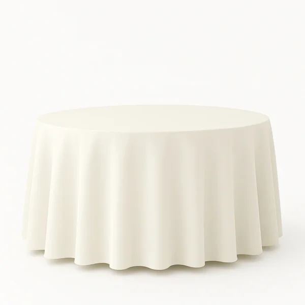 Ivory floor-length linen on a round reception table